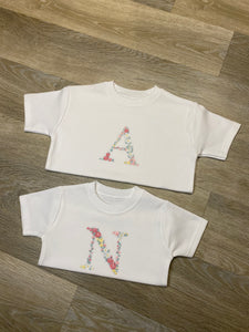 "Pic n Mix" Floral Initial White T Shirt