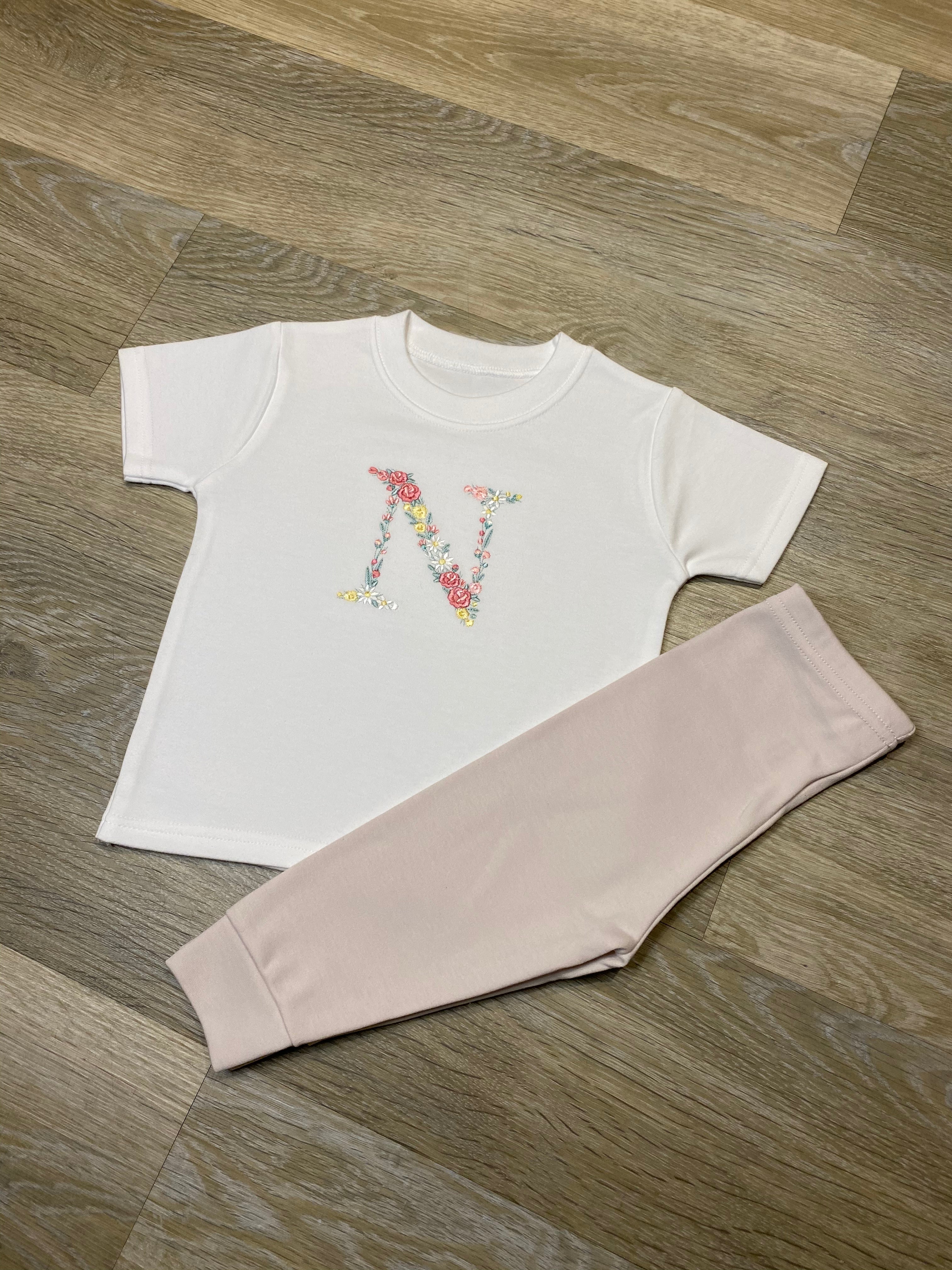 "Pic n Mix" Floral Initial White T Shirt